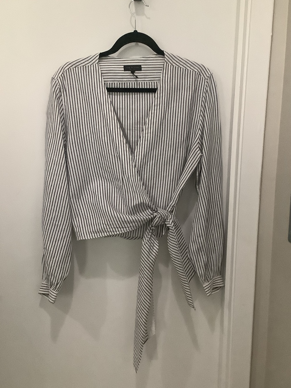 rag & bone Black and White Striped Wrap Blouse